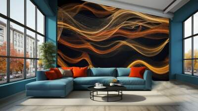 An abstract depiction of a musical concept where musical staves are transformed into waves symbolizing sound. Wall mural