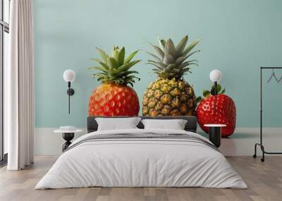 Pineapple strawberry hybrid. Strawberry and pineapple. Strawberry concept. Wall mural