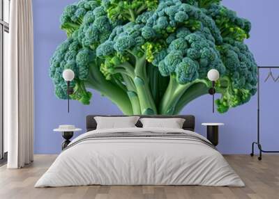 Green raw broccoli on purple background. Super food. Nutrition and health. Organic, natural vegetable. standing like a tree. Wall mural