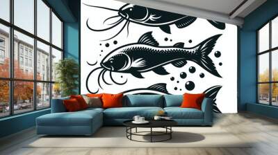 Catfish silhouette vector illustration White Background Wall mural