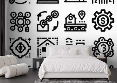 outline supply chain icon set silhouette vector illustration white background Wall mural