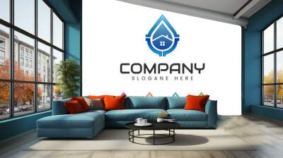 Water drop plumbing and house logo design. Waterline plumbing logo design template vector Wall mural