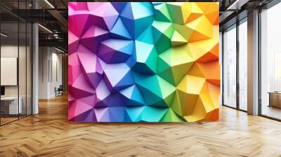 A colorful background made of triangles, like folded paper. This geometric design uses a rainbow of colors and is perfect for a business. Wall mural