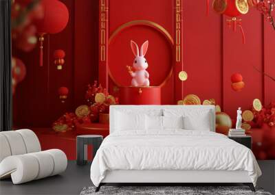 Celebrate the Chinese Lunar New Year with a festive design featuring a red envelope, a traditional symbol of good luck and prosperity. The envelope is adorned with vibrant, intricate patterns and a pr Wall mural