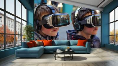 Children using virtual reality goggles.



 Wall mural