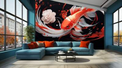 beautiful koi fish on a black background. Wall mural