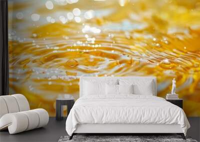 De-focused blurred transparent yellow colored clear calm water surface texture Wall mural