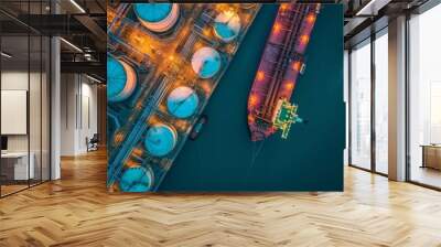 Top view oil tanker ship at the port, Import export business logistic and transportation by tanker ship. Generative Ai Wall mural