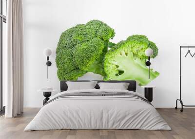 Fresh broccoli blocks isolated on white background Wall mural