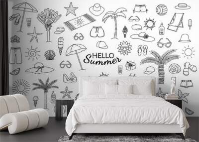 Big collection of summer theme hand drawn doodles. Vector eps10. Wall mural