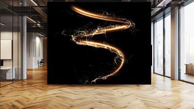 Golden shiny spiral line effect with magic dust particles effect flying around. Vector eps background. Wall mural