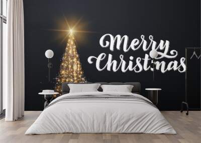 Merry Christmas shiny tree silhouette holiday background Wall mural