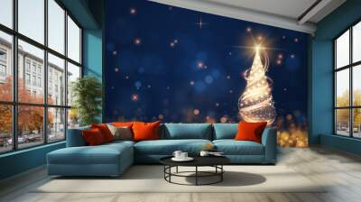 Merry Christmas shiny tree silhouette holiday background Wall mural