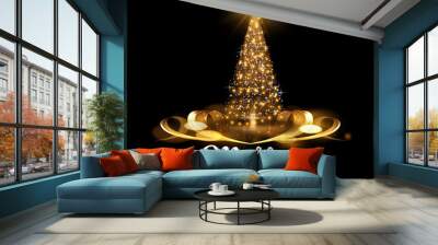 Merry Christmas shiny tree silhouette holiday background Wall mural