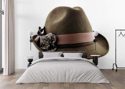 brown pretty hats with bow on white background. Wall mural