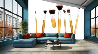 Cosmetics and beauty. Make-up brushes set on white isolated background Wall mural