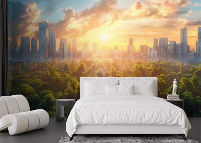 Ecological futuristic green city, green architecture background green urban background green city landscape Wall mural