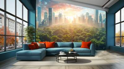 Green city, eco friendly city background and green building background sustainable development concept, protection of environment Wall mural