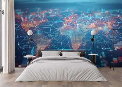 Logistics international delivery concept, World map with logistic network distribution on background. Background for Concept of fast or instant shipping, Online goods orders worldwide Wall mural