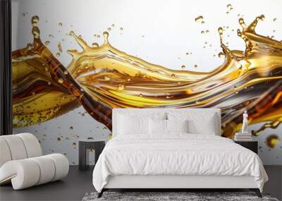 realistic car engine motor oil fluid splash. Advertisement of engine oil or automotive lubricant with 3D golden oil flow splash. Engine synthetic or mineral oil, car lubricant Wall mural