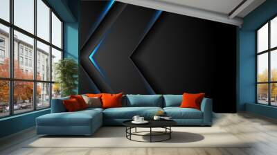 Abstract black arrows with blue neon glowing light Wall mural