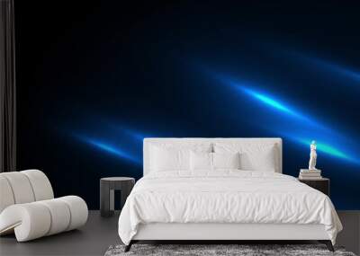 Abstract black background with blue neon glowing stripes Wall mural