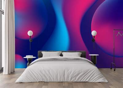 Abstract blue and purple liquid wavy shapes futuristic background. Glowing retro waves vector design Wall mural