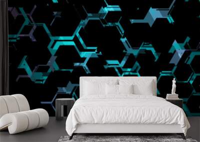 Abstract blue purple neon hexagonal pattern background. Geometric vector banner design Wall mural