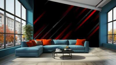 Abstract geometry backgroud with red black stripes and dots Wall mural