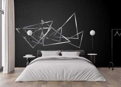 Abstract silver metallic triangles on black background Wall mural