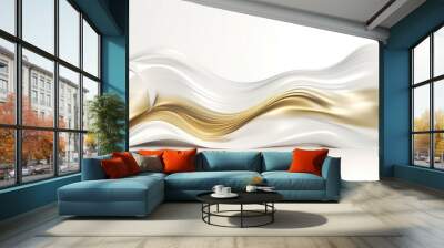 Abstract white golden liquid wavy background. Generative AI Wall mural