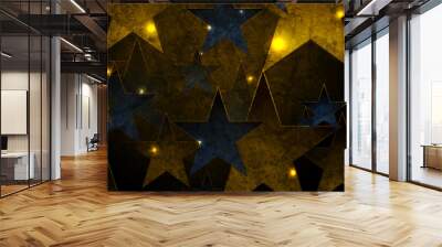 Abstract yellow blue glowing shiny stars minimal grunge background. Geometry vector design Wall mural