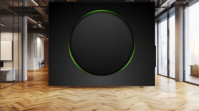 Black abstract circle shape with green glowing light tech background Wall mural