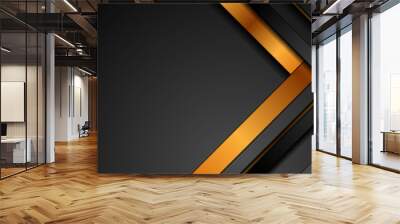 Black and golden smooth stripes abstract corporate graphic design. Geometric dark material background. Vector illustration Wall mural