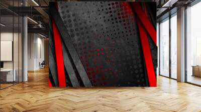 Black and red contrast stripes abstract corporate grunge background. Vector halftone design Wall mural