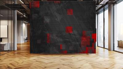 Black and red grunge squares abstract banner design. Geometric tech vector background Wall mural