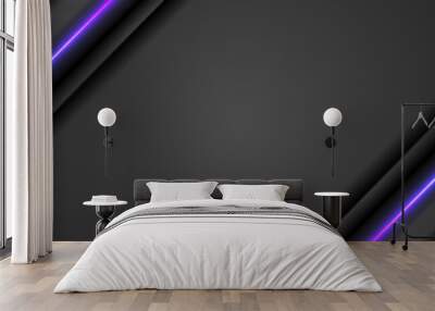 Black tech abstract banner design with blue and purple neon glowing light. Concept modern futuristic background. Vector illustration Wall mural