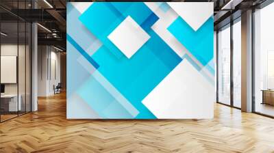 Blue and grey glossy squares abstract tech banner design. Geometric vector background Wall mural