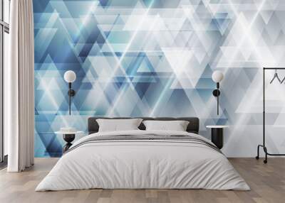 Blue and grey technology geometric low poly abstract background. Polygonal digital art vector design Wall mural