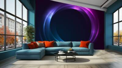 Blue and purple neon glowing glossy circles abstract background. Vector futuristic design Wall mural