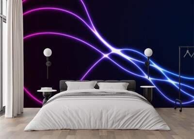 Blue and purple neon glowing smooth wavy lines abstract background. Technology luminous vector design Wall mural