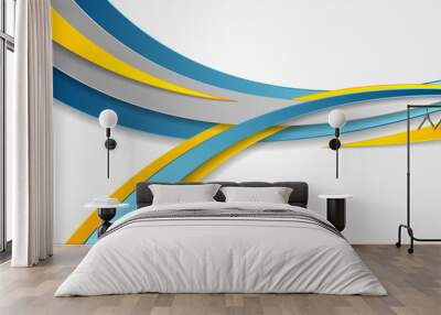 Blue and yellow abstract corporate waves background Wall mural