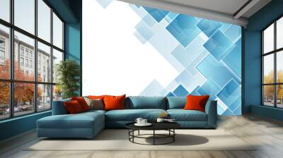 Blue tech squares abstract geometric background Wall mural