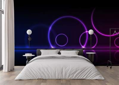 Blue ultraviolet neon laser circles technology background Wall mural