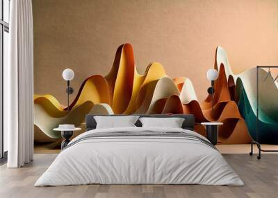 Bright abstract 3d paper craft waves, Generative AI Wall mural