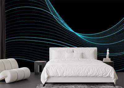 Bright blue curved wavy lines abstract elegant background. Vector banner minimal design Wall mural