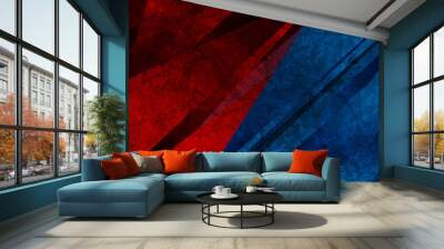 Contrast red and blue grunge stripes abstract background Wall mural