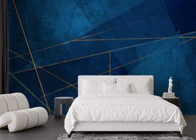 Dark blue grunge corporate abstract background with golden lines Wall mural