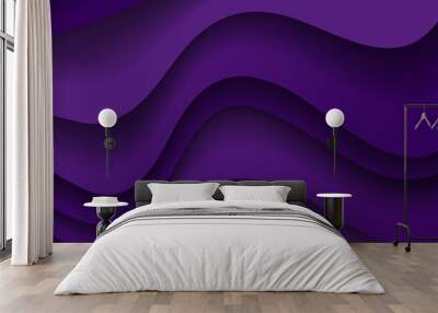 Dark violet paper waves abstract banner design. Elegant wavy vector background Wall mural