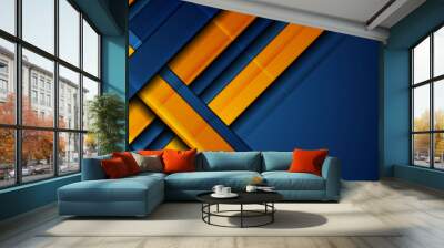 Glossy blue orange abstract stripes corporate tech background. Vector digital art design Wall mural